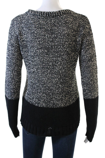 French Connection Womens Long Sleeve Scoop Neck Sweater Black White Cotton XS