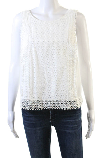 Who What Wear Womens Sleeveless Scoop Neck Eyelet Top White Cotton Size Medium
