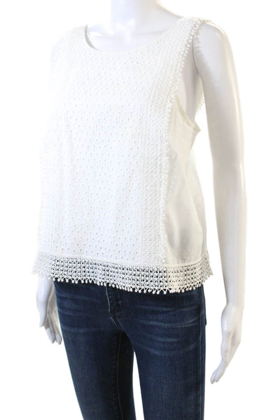 Who What Wear Womens Sleeveless Scoop Neck Eyelet Top White Cotton Size Medium