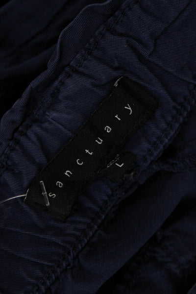 Sanctuary Womens Elastic Waistband Belted Short Shorts Navy Blue Size Large