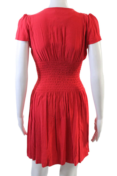 Maje Womens Short Sleeve V Neck Smocked Mini Shift Dress Red Size 1