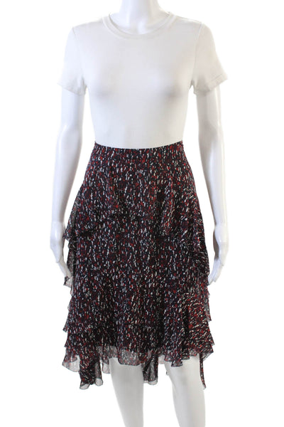 Joie Womens Side Zip Abstract Silk Tiered Midi Skirt Navy Red White Size 6