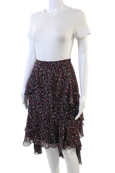 Joie Womens Side Zip Abstract Silk Tiered Midi Skirt Navy Red White Size 6