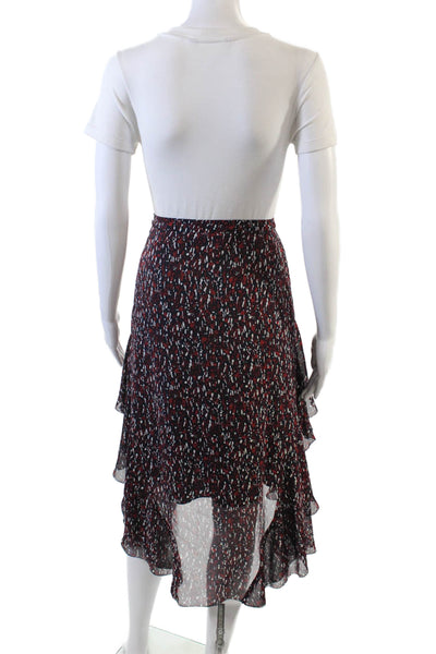 Joie Womens Side Zip Abstract Silk Tiered Midi Skirt Navy Red White Size 6