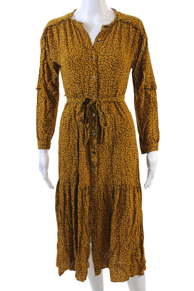 Whistles Womens Floral Print A Line Belted Maxi Dress Yellow Black Size Size 4