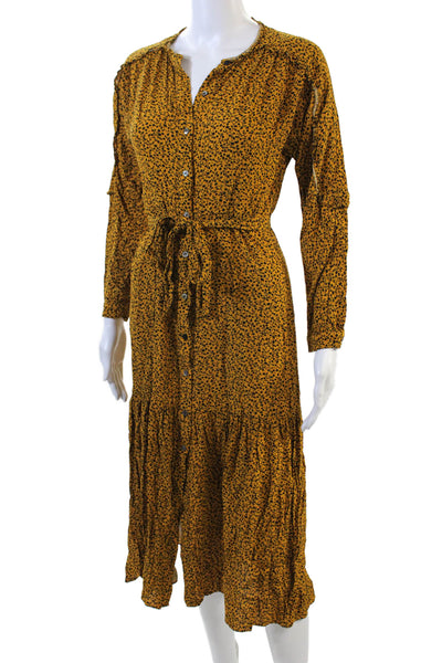 Whistles Womens Floral Print A Line Belted Maxi Dress Yellow Black Size Size 4