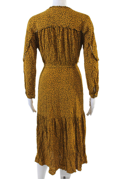 Whistles Womens Floral Print A Line Belted Maxi Dress Yellow Black Size Size 4