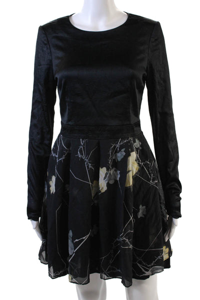 Thomas Wylde Womens Floral Print Long Sleeves A Line Dress Black Size 4