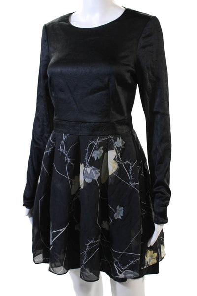 Thomas Wylde Womens Floral Print Long Sleeves A Line Dress Black Size 4