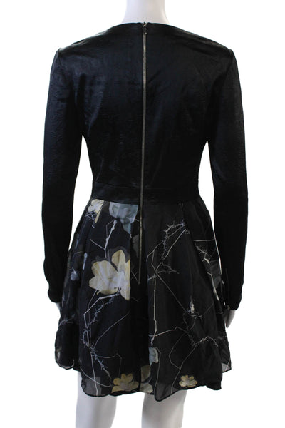 Thomas Wylde Womens Floral Print Long Sleeves A Line Dress Black Size 4