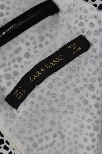 Zara Basic Womens Animal Print Long Sleeves Romper White Black Size Large