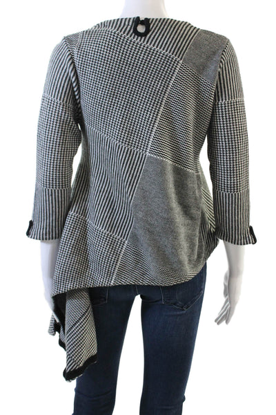 Gracia Womens Plaid Crew Neck Asymmetrical Sweater Black White Size Small