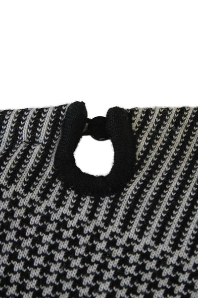 Gracia Womens Plaid Crew Neck Asymmetrical Sweater Black White Size Small
