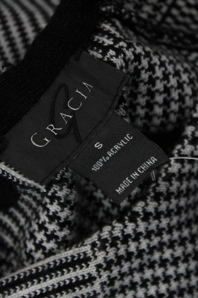Gracia Womens Plaid Crew Neck Asymmetrical Sweater Black White Size Small