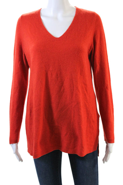 Eileen Fisher Womens Cashmere Long Sleeves V Neck Sweater Orange Size Extra Smal