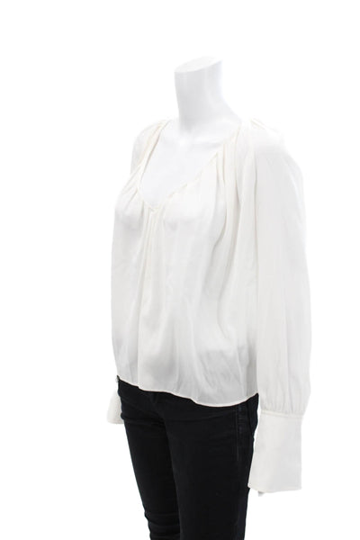ALC Womens Long Sleeve V Neck Silk Draped Blouse White Size 2