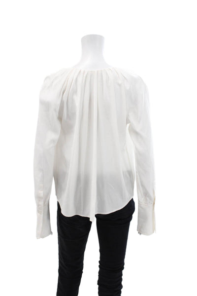 ALC Womens Long Sleeve V Neck Silk Draped Blouse White Size 2