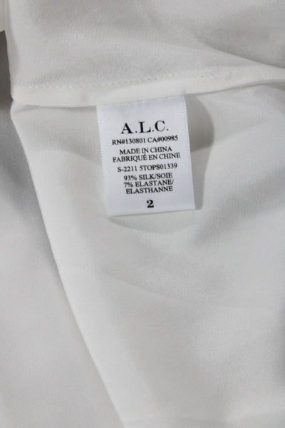 ALC Womens Long Sleeve V Neck Silk Draped Blouse White Size 2