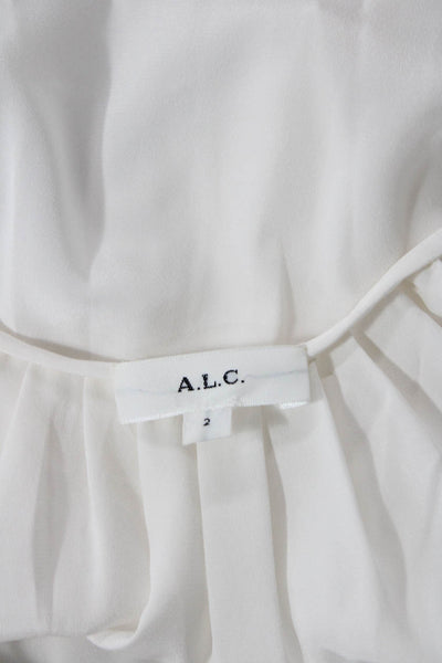 ALC Womens Long Sleeve V Neck Silk Draped Blouse White Size 2