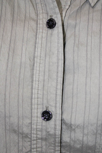 Saint Art Womens Button Front Short Sleeve Pinstriped Shirt Green Cotton Large