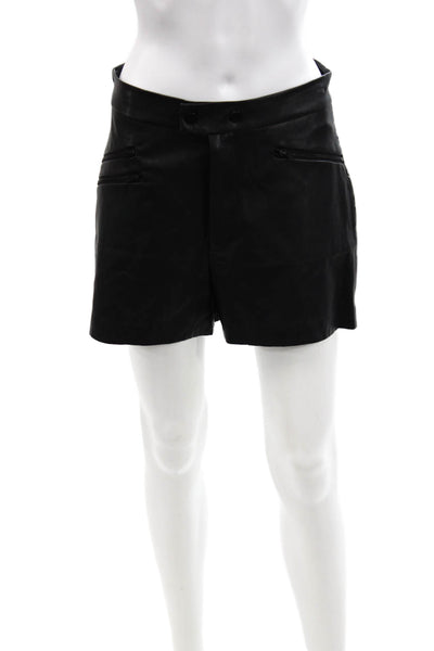 Zara Womens Zipper Fly High Rise Faux Leather Short Shorts Black Size Medium