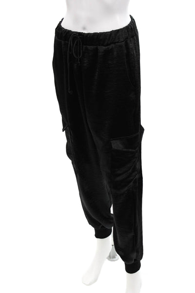 LNA Womens High Rise Drawtring Sleek Jogger Pants Black Size Medium