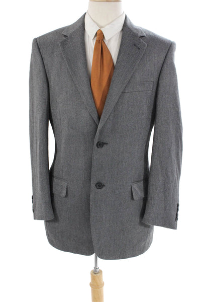 Andrew Fezza Mens Herringbone Print Blazer Jacket Gray Black Size 38 Regular