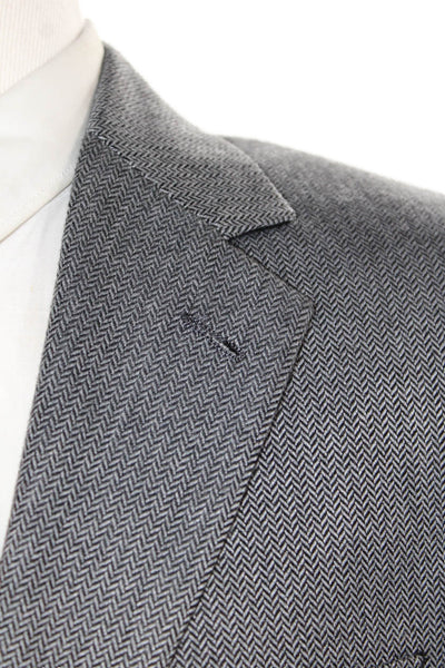 Andrew Fezza Mens Herringbone Print Blazer Jacket Gray Black Size 38 Regular
