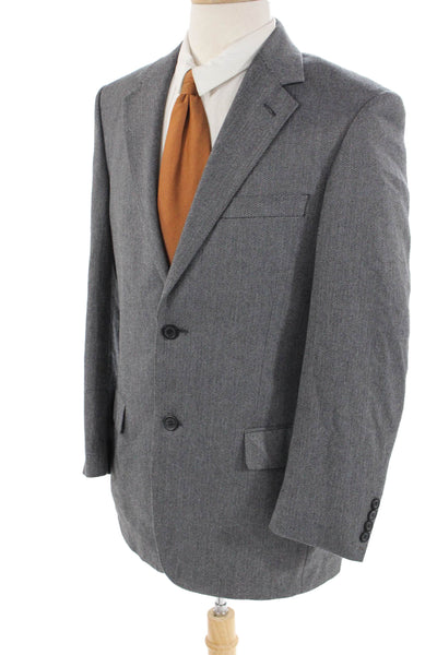 Andrew Fezza Mens Herringbone Print Blazer Jacket Gray Black Size 38 Regular