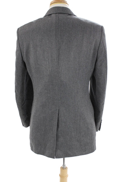 Andrew Fezza Mens Herringbone Print Blazer Jacket Gray Black Size 38 Regular