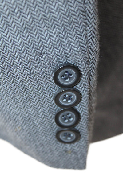 Andrew Fezza Mens Herringbone Print Blazer Jacket Gray Black Size 38 Regular
