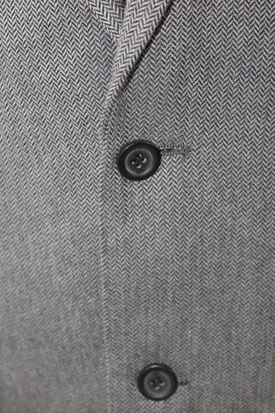 Andrew Fezza Mens Herringbone Print Blazer Jacket Gray Black Size 38 Regular