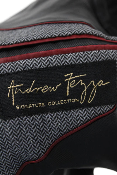 Andrew Fezza Mens Herringbone Print Blazer Jacket Gray Black Size 38 Regular