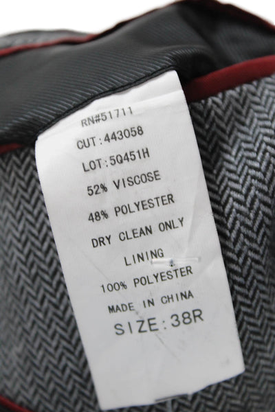 Andrew Fezza Mens Herringbone Print Blazer Jacket Gray Black Size 38 Regular