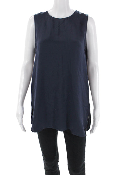 Theory Womens Silk Sleeveless Round Neck Tank Top Blouse Blue Size M