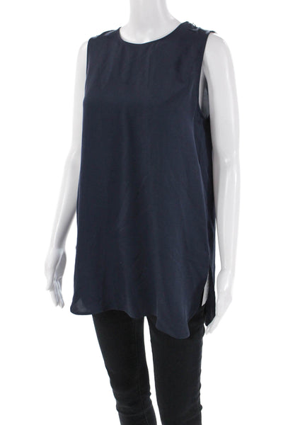Theory Womens Silk Sleeveless Round Neck Tank Top Blouse Blue Size M