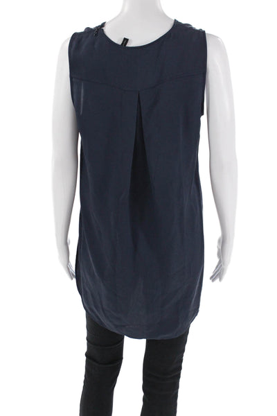 Theory Womens Silk Sleeveless Round Neck Tank Top Blouse Blue Size M