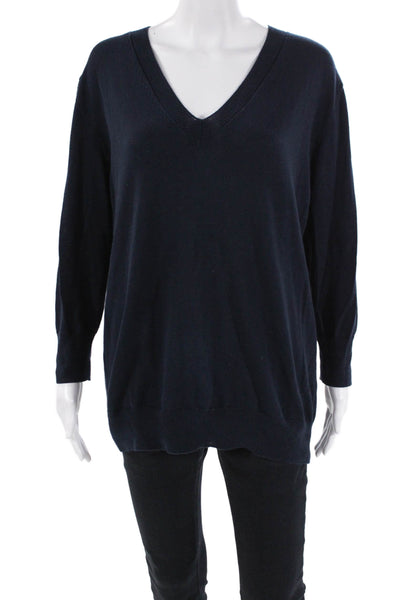 Shari's Place Womens Cotton V-Neck Long Sleeve Pullover Sweater Blue Size M