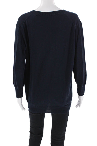 Shari's Place Womens Cotton V-Neck Long Sleeve Pullover Sweater Blue Size M