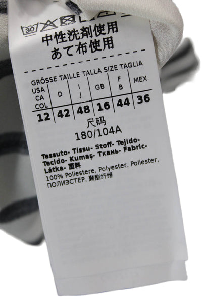 Marella Womens Collared Striped Long Sleeve Waist Tied Shift Dress White Size 12