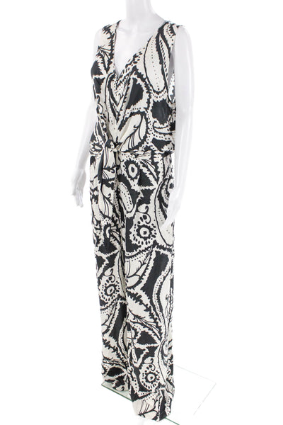 Marella Womens Satin Sleeveless V-Neck Waist Tied Jumpsuit White Size 12