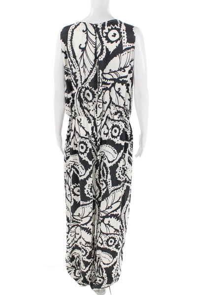 Marella Womens Satin Sleeveless V-Neck Waist Tied Jumpsuit White Size 12