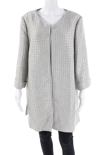 Elena Miro Womens Cotton Sequined 3/4 Sleeve Evening Jacket Gray Size 18