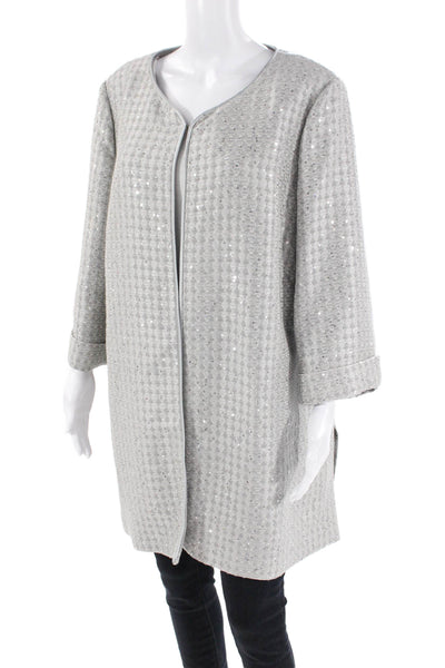 Elena Miro Womens Cotton Sequined 3/4 Sleeve Evening Jacket Gray Size 18