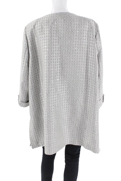 Elena Miro Womens Cotton Sequined 3/4 Sleeve Evening Jacket Gray Size 18