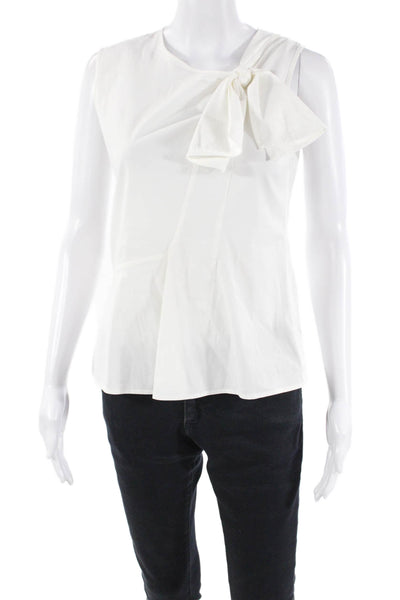 Theory Womens Sleeveless Tie Crew Neck Boxy Blouse White Cotton Size Petite