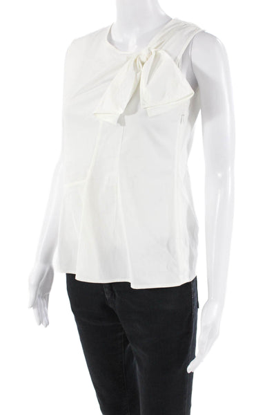 Theory Womens Sleeveless Tie Crew Neck Boxy Blouse White Cotton Size Petite