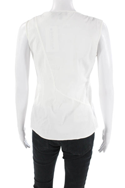 Theory Womens Sleeveless Tie Crew Neck Boxy Blouse White Cotton Size Petite