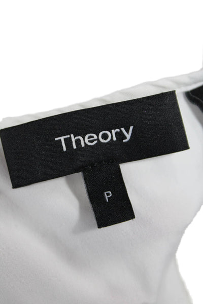 Theory Womens Sleeveless Tie Crew Neck Boxy Blouse White Cotton Size Petite