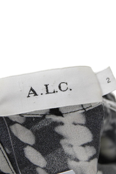 ALC Womens Short Sleeve Crew Neck Abstract Silk Dress Black Gray Size 2